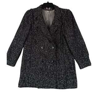 Vintage New York Girl Tweed Coat Womens 6 Small Speckle Black Wool Blend USA 90s